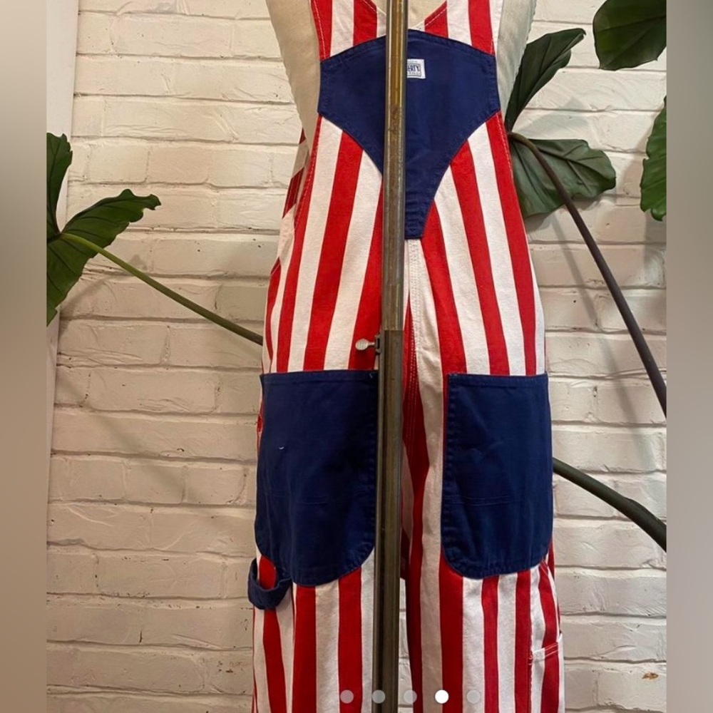 Liberty vintage candy cane stripe with Blue pockets overalls - Picture 4 of 6